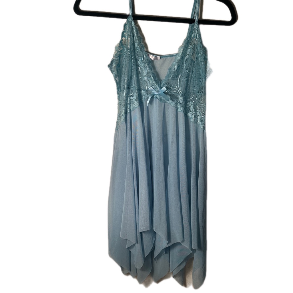 Blue Lace-Trim Chiffon Chemise Nightgown - Women Intimates